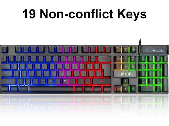Keyboard and Mouse Gaming LED Wired Combo with Emitting Character Keyboard 4800DPI 2 Side Button USB Mouse Rainbow Backlit Mechanical Feeling...