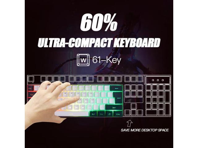abucow Gaming Keyboard Minimalist Portable Wired Ultra-Compact Mini Imitation 61 Keys RGB Backlit Keyboard (White-Black)