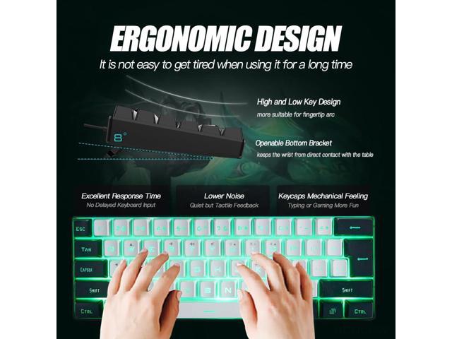abucow Gaming Keyboard Minimalist Portable Wired Ultra-Compact Mini Imitation 61 Keys RGB Backlit Keyboard (White-Black)