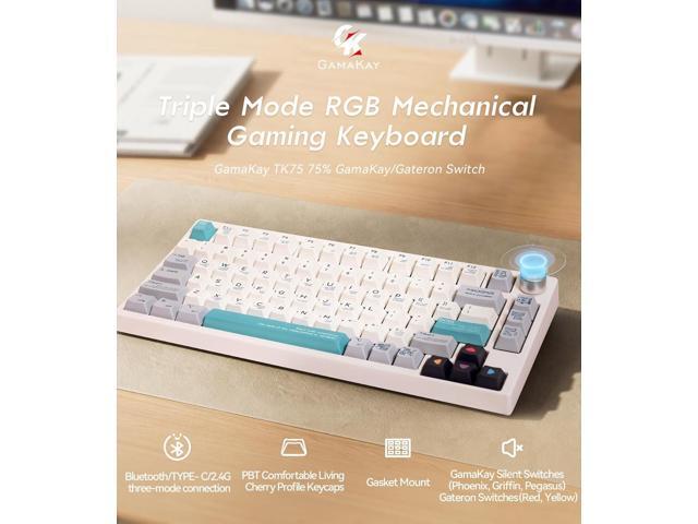 GK GAMAKAY TK75 75% Hot Swap RGB Bluetooth 5.0/2.4GHz Wireless/USB-C Wired Mechanical Keyboard with Knob Control, PBT Cherry Profile Keycaps Gaming...