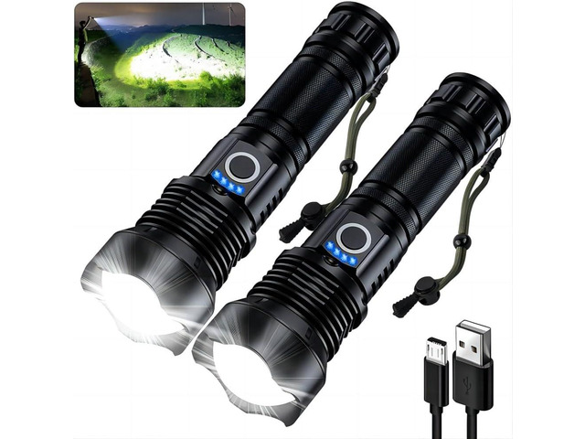 MILAOSHU Rechargeable Flashlights 90000 High Lumens - 2 Pack, Super Bright 12 Hours Long Life LED Flashlight with 5 Modes, High Powered Flash Light...