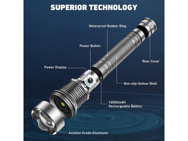 Rechargeable LED Flashlights High Lumens, 990,000 Lumen Brightest Flashlight with 5 Modes and Waterproof, Long Lasting Powerful Handheld Bright...