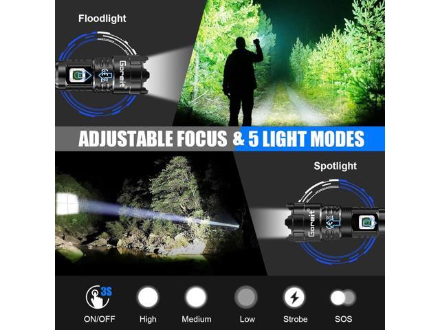 Goreit Flashlights High Lumens Rechargeable, 950000 Lumen XHP70.2 LED Flashlight USB Super Bright Flash lights, High Powered Handheld Flashlights...