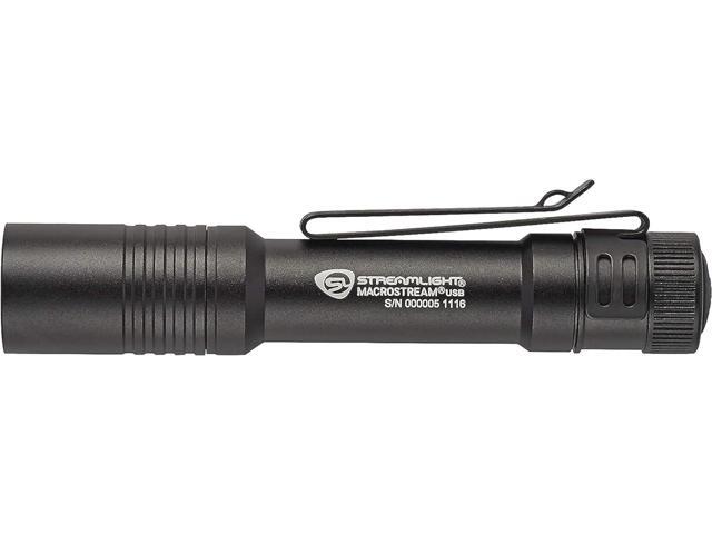 Streamlight 66320 MacroStream USB 500-Lumen 2000 Candela Rechargeable EDC Compact LED Flashlight with USB Cable, Black