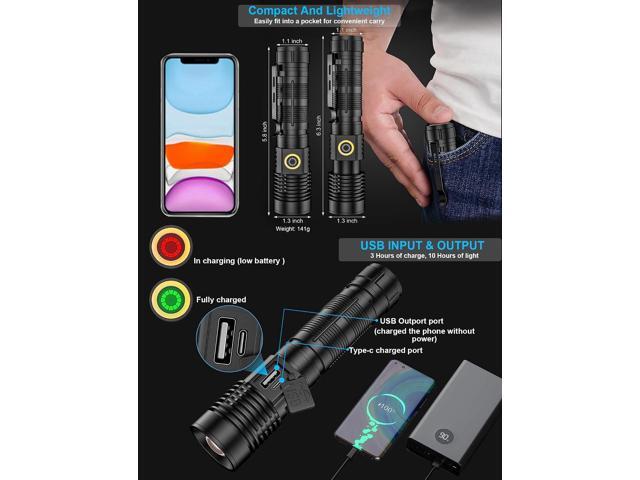 Flashlights High Lumens Rechargeable(Battery Included), Super Bright Powerful Small Magnetic Flashlight, 6 Mode, Zoomable, Waterproof, Handheld...