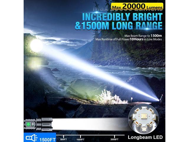 Flashlights 20000 High Lumens Rechargeable - 1500 Meters Long Beam Super Bright LED Flash Light with Power Display & IPX5 Waterproof for Camping,...