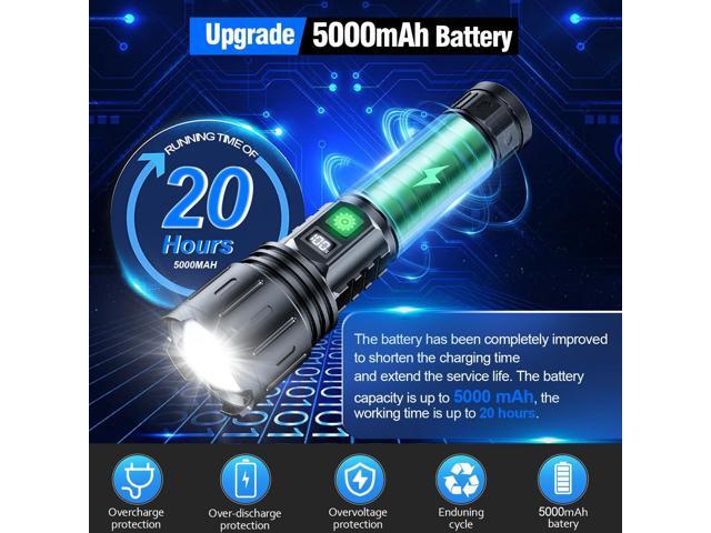 Flashlights 20000 High Lumens Rechargeable - 1500 Meters Long Beam Super Bright LED Flash Light with Power Display & IPX5 Waterproof for Camping,...