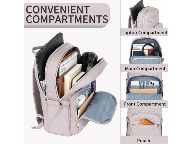 KROSER Laptop Backpack for Women 15.6 Inch Stylish Daypack with USB Charging Port, Water-repellent Nylon Backpack for Travel/Business, Dusty Pink
