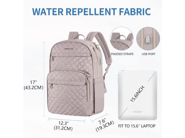 KROSER Laptop Backpack for Women 15.6 Inch Stylish Daypack with USB Charging Port, Water-repellent Nylon Backpack for Travel/Business, Dusty Pink