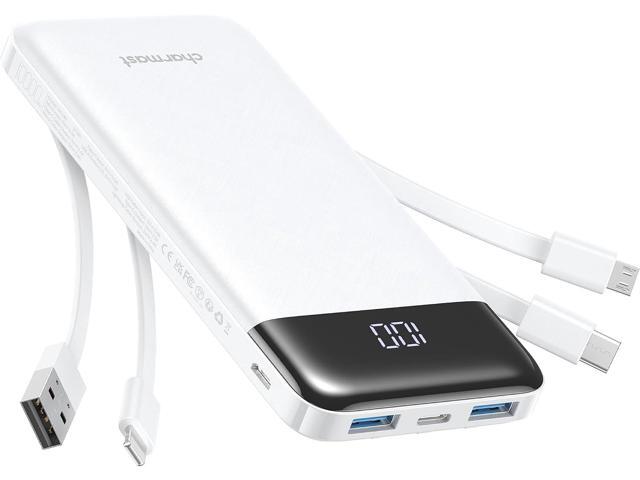 Charmast Portable Charger with Built in Cables, Power Bank with Cords Wires, Slim 10000mAh Travel Battery Pack 6 Outputs 3 Inputs 3A Fast Charging...