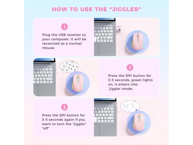 PEIOUS Mouse for Laptop, Wireless Mouse Jiggler - LED Wireless Mice with Build-in Mouse Jiggler Mover, Rechargeable Moving Mouse for Laptop...