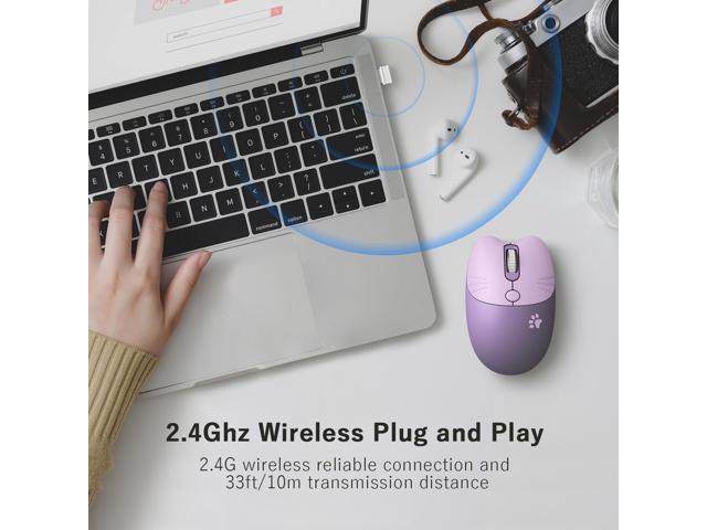Cute Cat Wireless Mouse, 2.4GHz Wireless Silent Mouse, USB Receiver Plug and Play, 3 Adjustable DPI, Compatible with Notebook, PC, Laptop,...