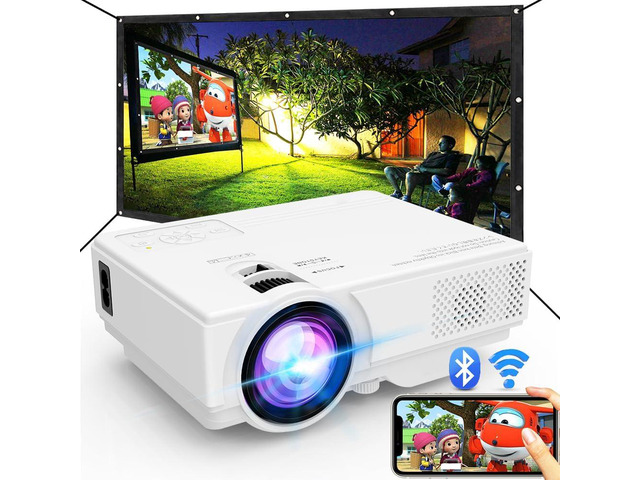 Projector with WiFi and Bluetooth, Upgrade Outdoor Projector, Mini Movie Projector Supports 1080P Synchronize Smartphone Screen by WiFi/USB Cable...