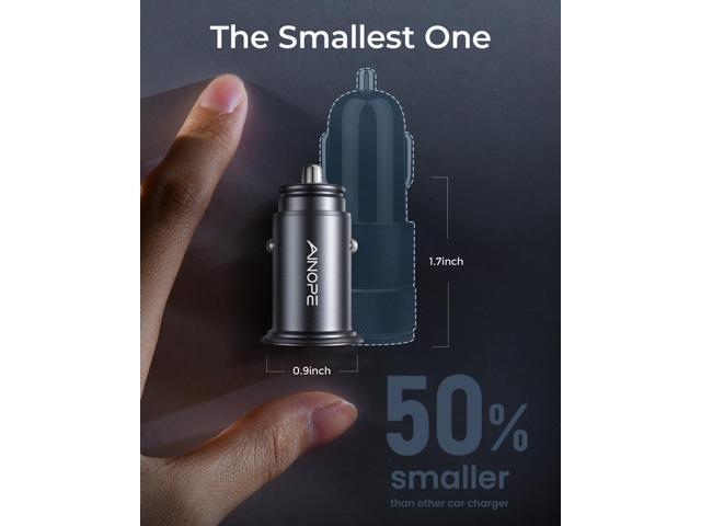 AINOPE Car Charger AdapterSmallest Metal 4.8A Cigarette Lighter USB Car Charger Adapter Dual Port 12V USB Outlet Flush Fit for iPhone 16 Pro...