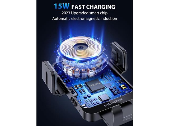 Wireless Car Charger, MOKPR 15W Fast Charging Auto-Clamping Car Charger Phone Mount Air Vent Cell Phone Holder Compatible iPhone 15/14/13/13 Pro/12...