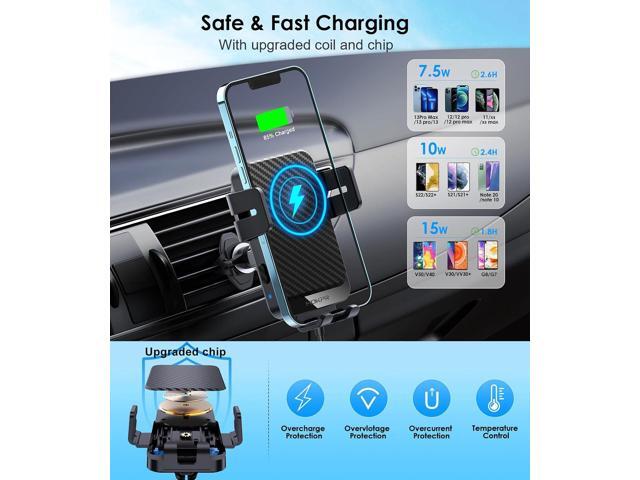 Wireless Car Charger, MOKPR 15W Fast Charging Auto-Clamping Car Charger Phone Mount Air Vent Cell Phone Holder Compatible iPhone 15/14/13/13 Pro/12...