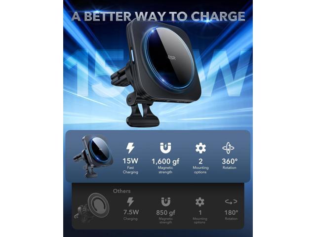 ESR for MagSafe Car Mount Charger, 15W Magnetic Wireless Car Charger, for MagSafe Car Charger, Air Vent Phone Holder for iPhone 16/15/14/13/12,...