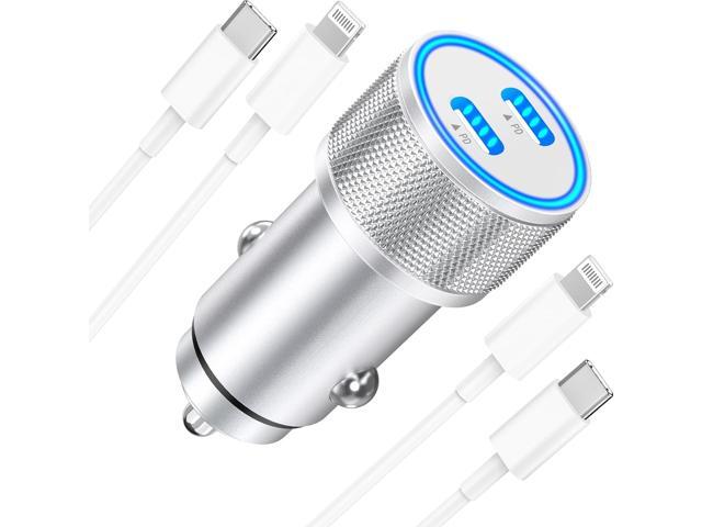 MFi CertifiediPhone Fast Car Charger, Linocell 60W Dual PD USB-C Poewr Cigarette Lighter Type-C Car Carplay Fast Charger + 2Pack Type-C to...