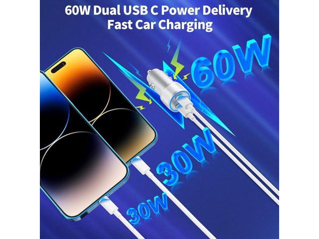 MFi CertifiediPhone Fast Car Charger, Linocell 60W Dual PD USB-C Poewr Cigarette Lighter Type-C Car Carplay Fast Charger + 2Pack Type-C to...