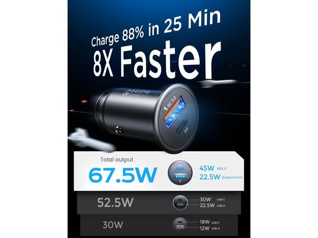 AINOPE 67.5W 99% Invisible Super Mini Car Charger USB C Fast Charging,All Metal Cigarette Lighter Adapter PD & QC Type C Car Charger Adapter for...