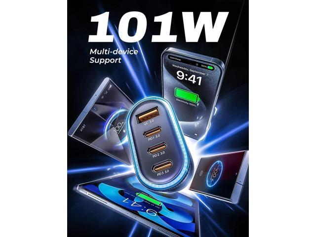 LISEN 101W USB C Car Charger 4 Port Super Fast Charging Car Charger Adapter PD3.0 & QC3.0 Cigarette Lighter Car USB Charger Multi Port with...