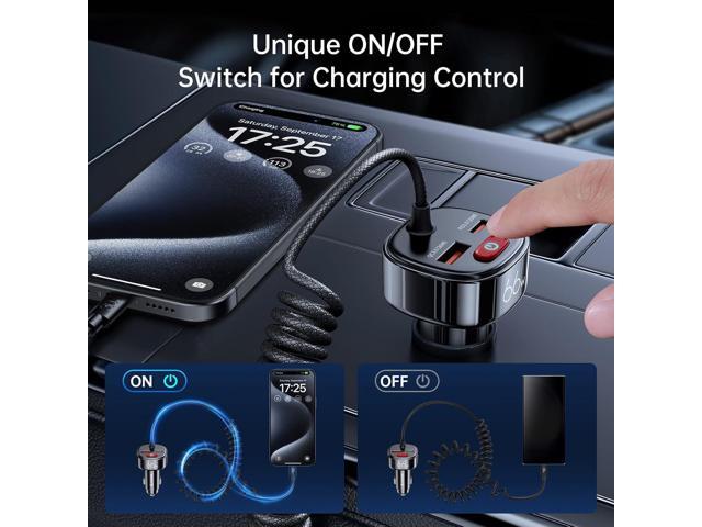 Syncwire USB C Car Charger with [Battery Leakage Prevention] 66W Super Fast Car Adapter with PD & QC 3.0 Built in 6FT Type C Coiled Cable for...