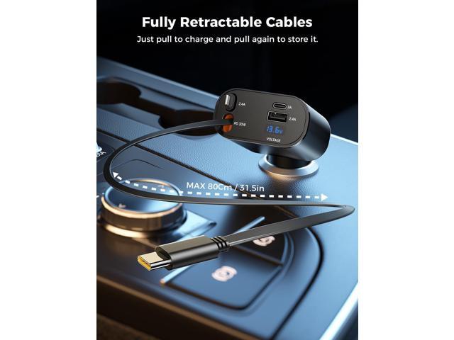Upgraded SUPERONE Retractable Car Charger 4 in 1, Fast Car Phone Charger with Cord 2.6ft, USB C and Lightning Car Charger Adapter, Compatible with...