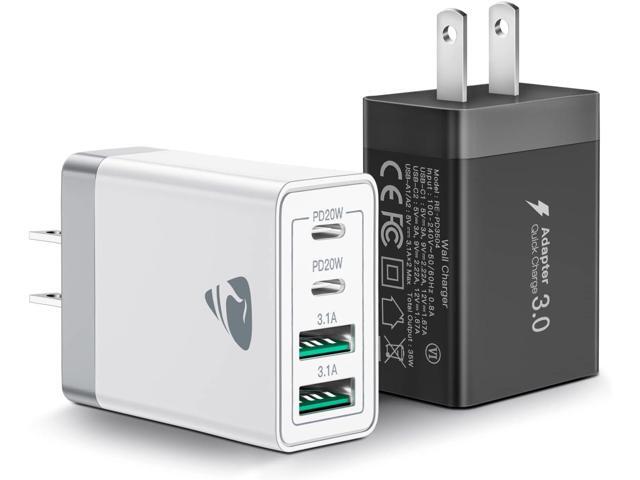 [2-Pack] USB C Wall Charger, Aiminu 40W Fast USB C Charger, 4-Port QC+PD 3.0 Power Adapter Double Fast Wall Plug Type C Charging Block for iPhone...