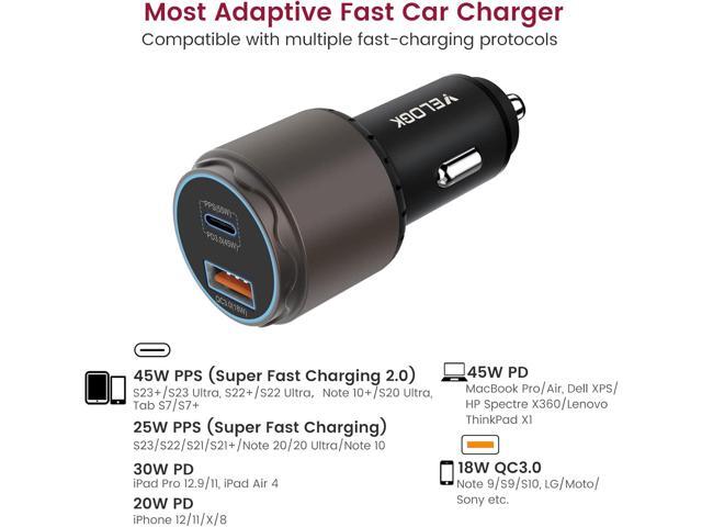 VELOGK Super Fast Type C Car Charger [73W Turbo], Metal Adaptive 55W 45W PPS/PD & QC3.0 USB C Car Adapter[Super Fast Charging 2.0]for Samsung S25...