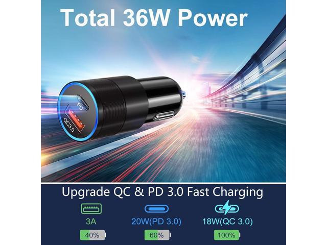 USB C Car Charger 2 Pack, Bangfun 36W Cigarette Lighter Adapter USB Car Charger Fast Charging Dual Port [PD+QC 3.0] 12V Car Phone Chargers for...