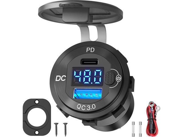 High Voltage USB Outlet 12V 24V 36V 48V 60V Aluminum Car Charger Socket, PD 30W USB C and QC 36W Car USB Port Waterproof Cigarette Lighter Power...