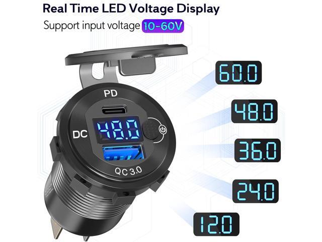 High Voltage USB Outlet 12V 24V 36V 48V 60V Aluminum Car Charger Socket, PD 30W USB C and QC 36W Car USB Port Waterproof Cigarette Lighter Power...