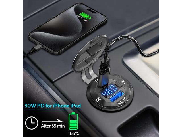High Voltage USB Outlet 12V 24V 36V 48V 60V Aluminum Car Charger Socket, PD 30W USB C and QC 36W Car USB Port Waterproof Cigarette Lighter Power...