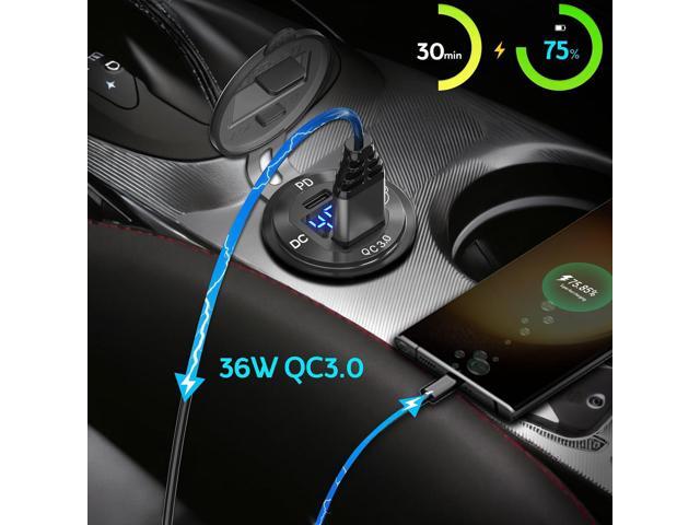 High Voltage USB Outlet 12V 24V 36V 48V 60V Aluminum Car Charger Socket, PD 30W USB C and QC 36W Car USB Port Waterproof Cigarette Lighter Power...