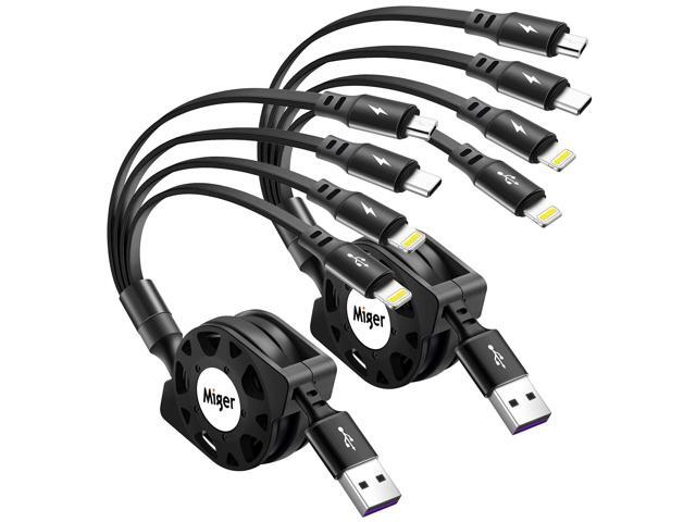 Multi Charging Cable 4A [2Pack 4Ft] Retractable USB Fast Charger Cord 4 in 1 Chargers for Multiple Devices with Lightning/Type C/Micro USB Port for...