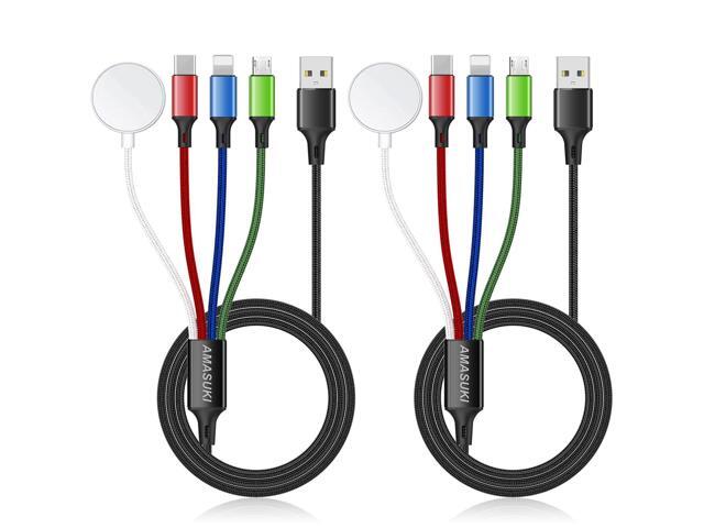 2Pack Multi Charging Cable for Apple Watch Charger USB Magnetic Charger Nylon Braided USB C/L/Micro Port Compatible with iWatch Series 10-1/iPhone...