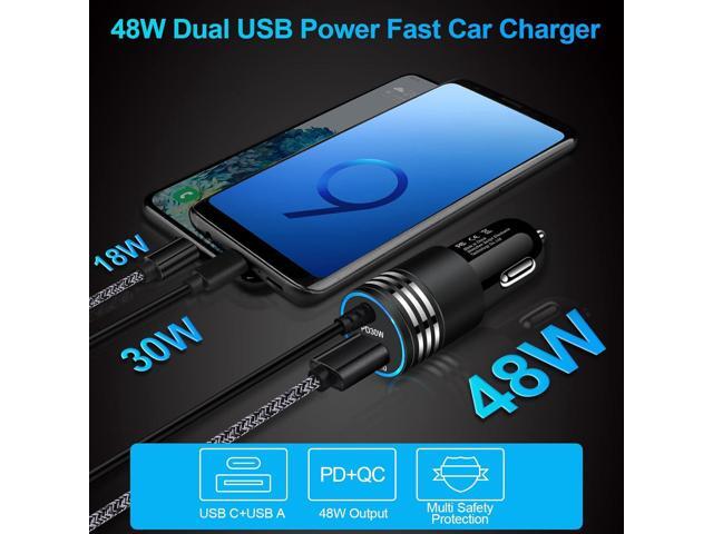 48W Super Fast Car Charger USB C Rapid Android Car Adapter with 30W Built-in Type C Fast Charging Cable for Samsung Galaxy S25 S24 S23 Ultra S22...