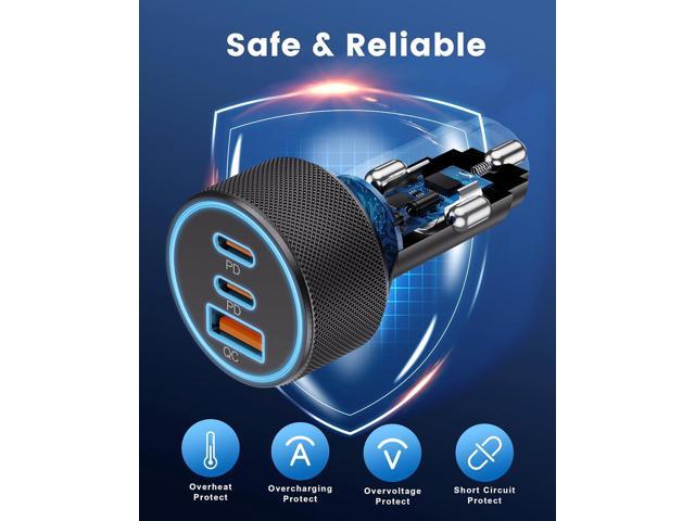 USB C Car Charger, 3-Port 67W Dual USB-C & USB-A Car Power Adapter PD/QC Fast Charging Cigarette Lighter for iPhone 15/14/13/12/11/Pro Max, iPad,...