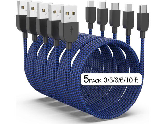 USB Type C Cable 5pack (3/3/6/6/10FT) Fast Charging 3.1A Quick Charge USB A to USB Type C Charger Cord for Samsung Galaxy S20 S10 S9 S8 A73 A51...