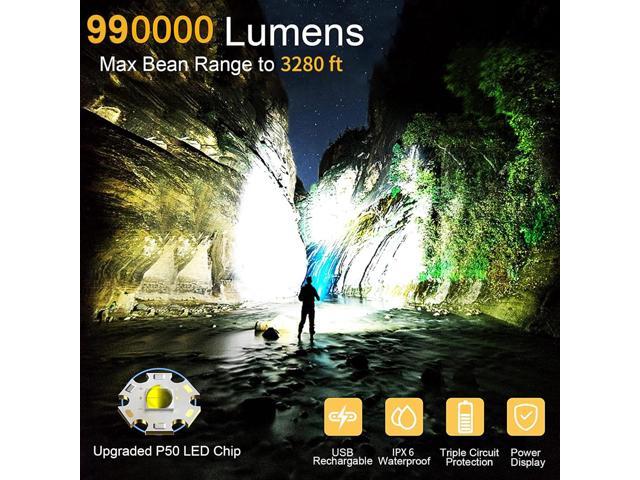 BERCOL Rechargeable LED Flashlights High Lumens, 990,000 Lumens Super Bright Powerful Flashlights, 5 Modes, IPX6 Waterproof Handheld Flash light...