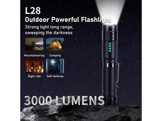 Rechargeable Flashlights 3000 Lumen, Super Bright Flashlight Rechargeable USB-C, Portable LED Flash Light 5 Modes, IPX6 Waterproof, Powerful...