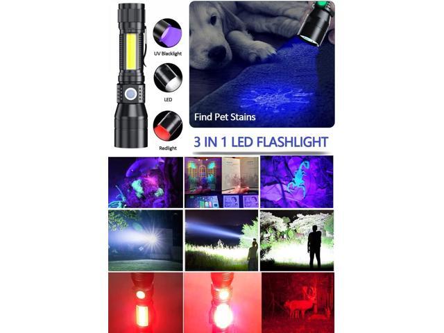 Black Light UV Flashlight Rechargeable, 3in1 Super Bright Tactical Flashlights LED UV Black Light &Redlight, 2000Lumen 7Modes, Zoomable, Waterproof...