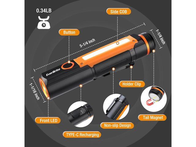 EverBrite Rechargeable LED Emergency Flashlight, 500 Lumens Pocket Flashlight, USB-C Cable, 7 Modes Handheld Flashlights with COB Sidelight,...