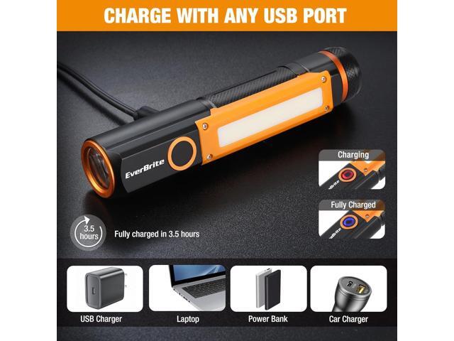 EverBrite Rechargeable LED Emergency Flashlight, 500 Lumens Pocket Flashlight, USB-C Cable, 7 Modes Handheld Flashlights with COB Sidelight,...