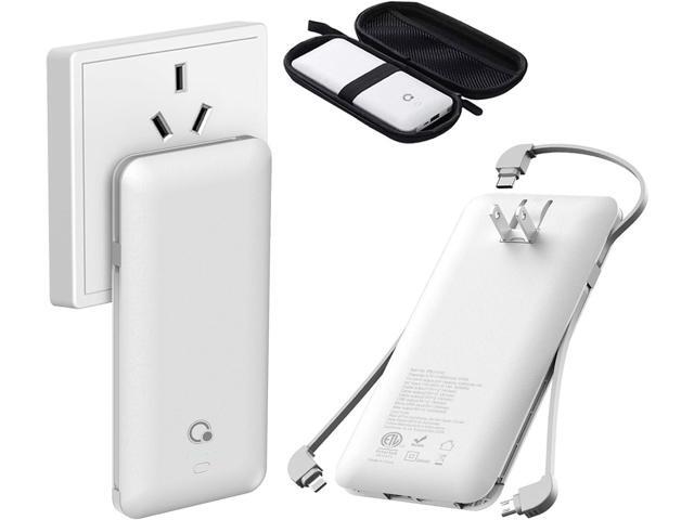 Brand Q Portable Charger with Built-in Cables and AC Wall Plug,Slim USB C Power Bank 10000mAh,External Battery Pack Compatible with...