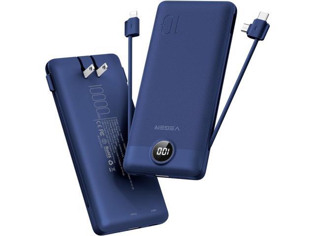 VEGER Portable Charger for iPhone with Built in Cables and Wall Plug, 10000mah Slim Fast Charging USB C Power Bank, Travel Essential Battery Pack...