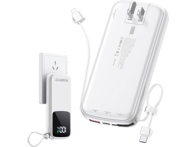 Portable Charger Power Bank, 15000mAh Portable Charger Fast Charging Lightweight, Built-in AC Wall Plug and 2 Output Cables with LED Display for...