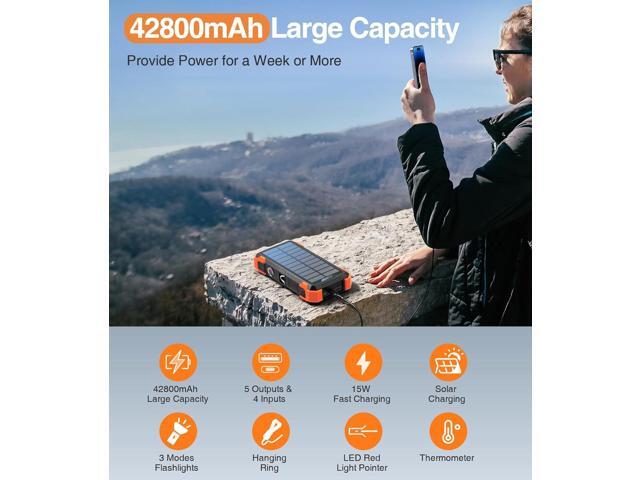 GOODaaa Portable Charger 42800mAh Built in 4 Cables and Thermometer 15W Fast Charging Power Bank Five Outputs Three Inputs Solar Charger Power...