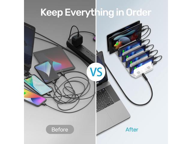 Unitek Multi Charging Station, 10-Port USB Charger for Multiple Device with SmartIC Tech and Adjustable Dividers, Organizer Stand Compatible with...