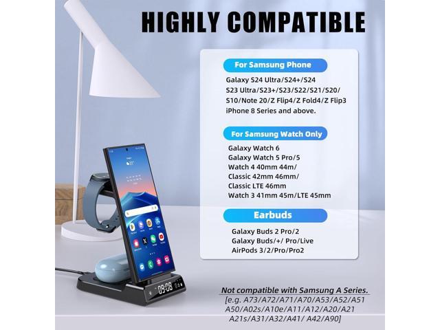Wireless Charger for Samsung Charging Station, 3 in 1 Android Phone Wireless Charger for Samsung Galaxy S24 Ultra/S23 Ultra/Z Flip 5/Fold 5/Bud,...